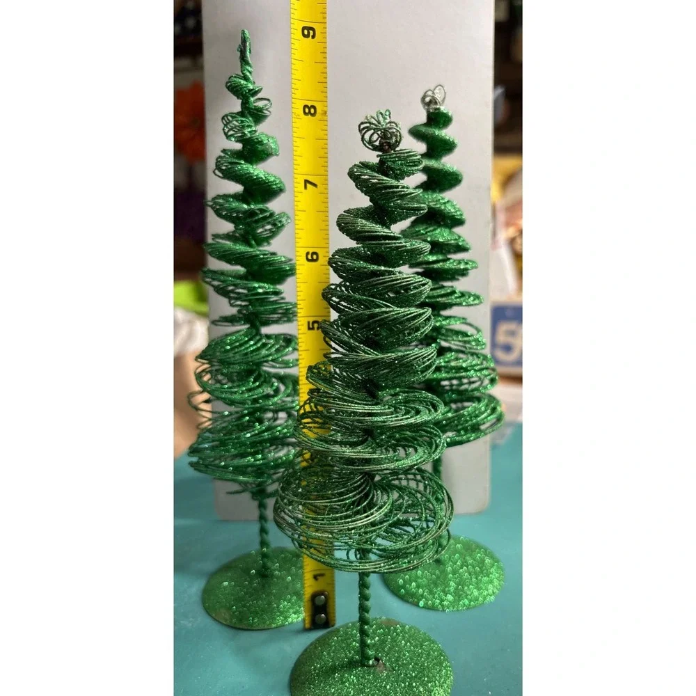 Green Glitter Spiral Wire Christmas Tree Decorations 7